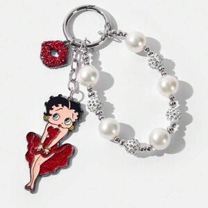 Betty Boop Beautiful Pattern Pearl & Rhinestone Lip Keychain Bag Charm
